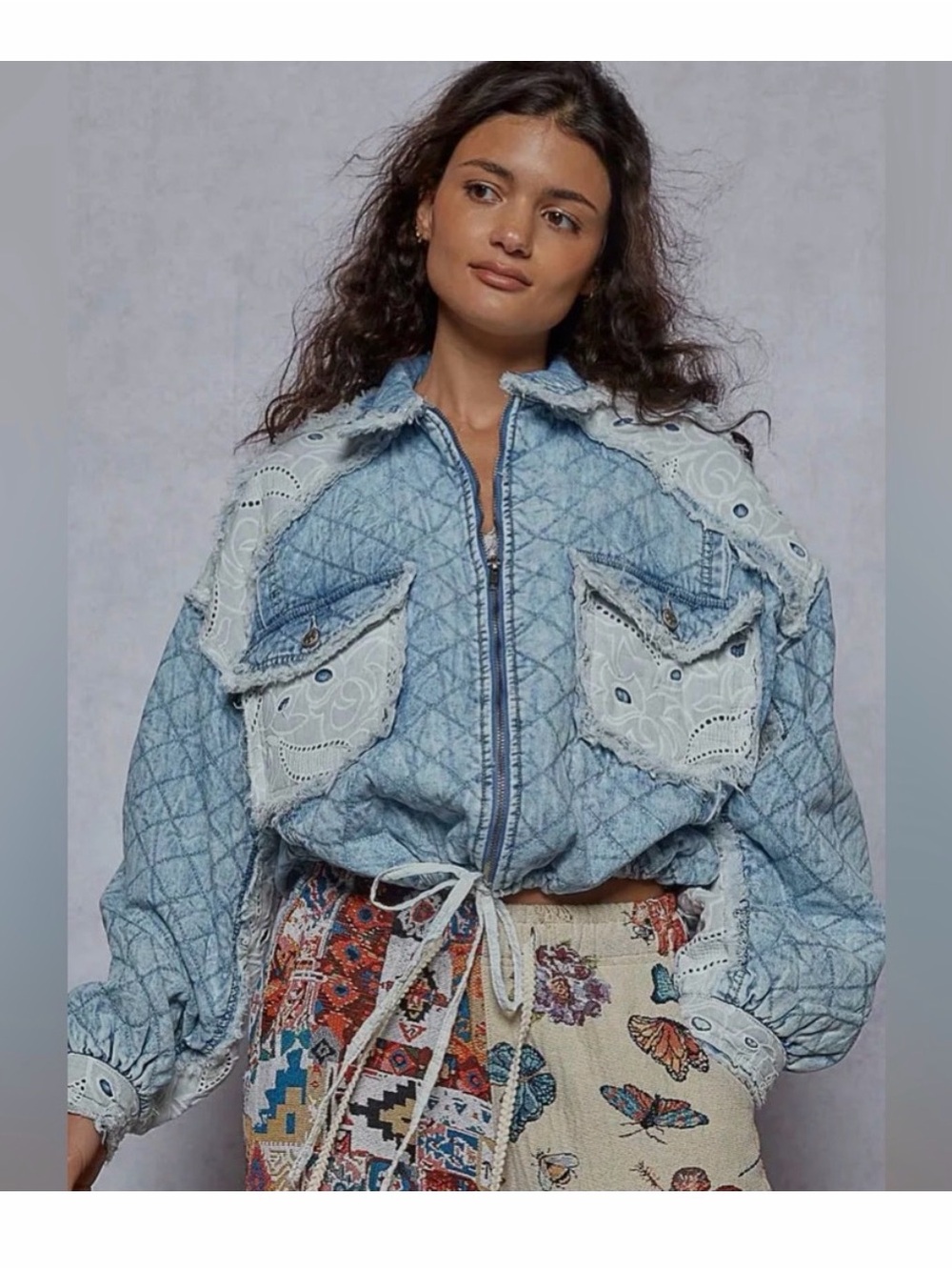 POL Light Blue Quilted Lace-Trim Utility Jacket ( NEW, never worn)